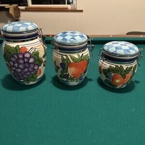 Capriware by Michael’s Orchard Hand Painted Fruit, Set Of 3 Canister/Cookie Jars